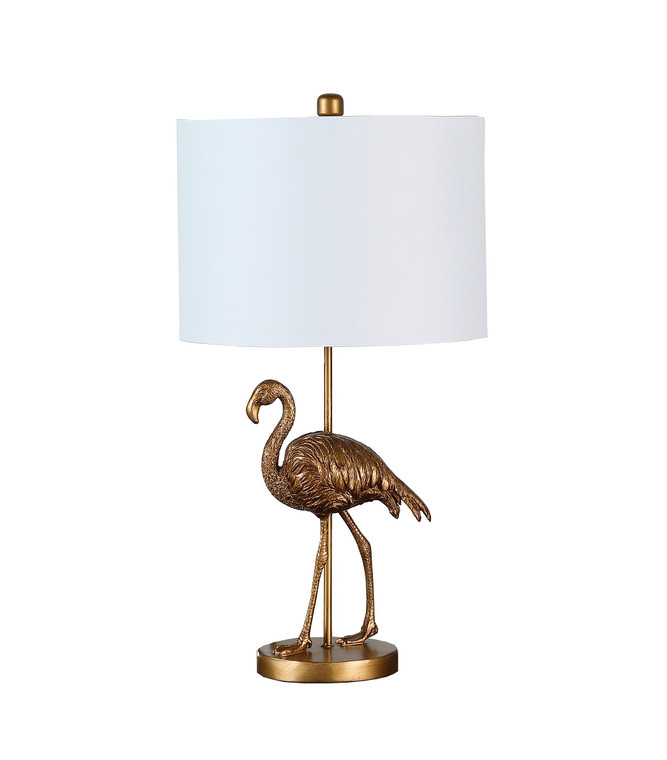 Homeroots 26" Antiqued Gold Resin Flamingo Table Lamp 468773