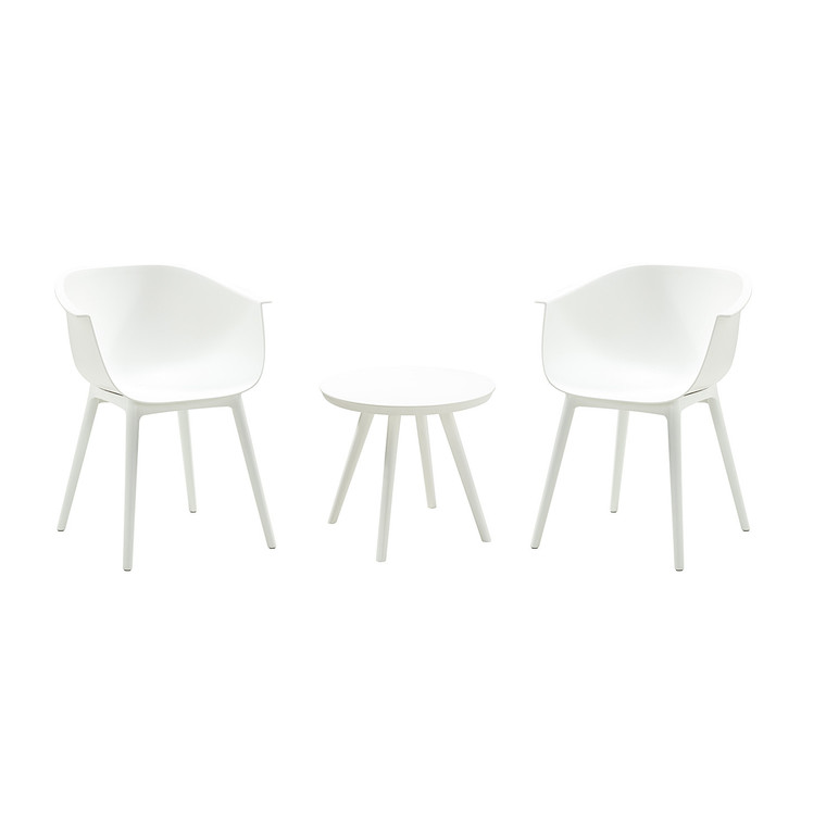 Homeroots Solid White Contempo Outdoor Chairs And Table Set 476376