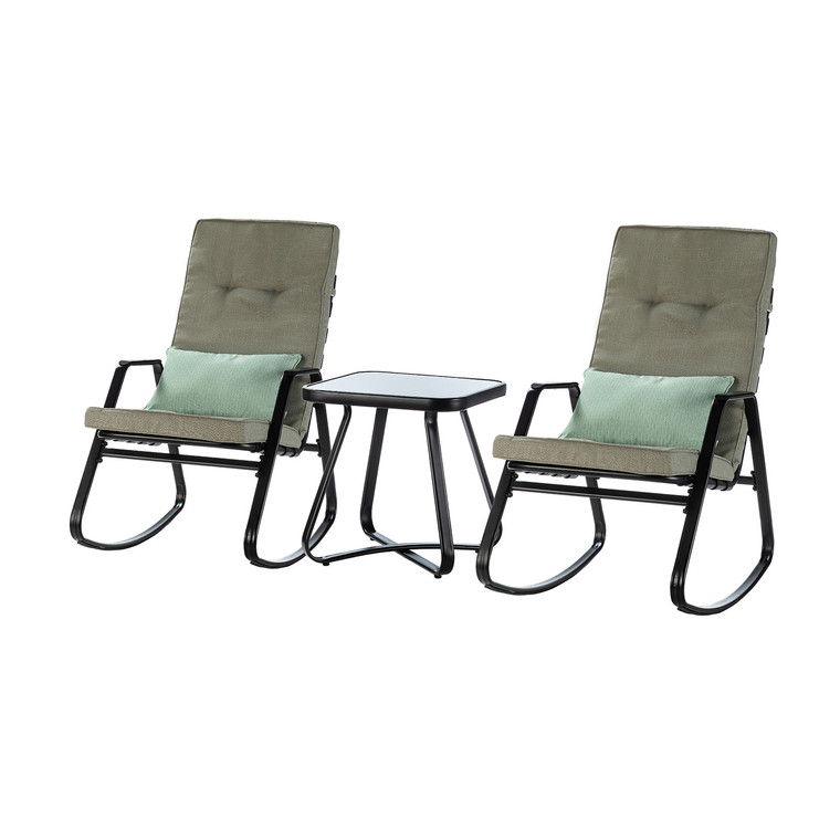 Homeroots Dark Grey Outdoor Rocking Chair And Table Set 476386