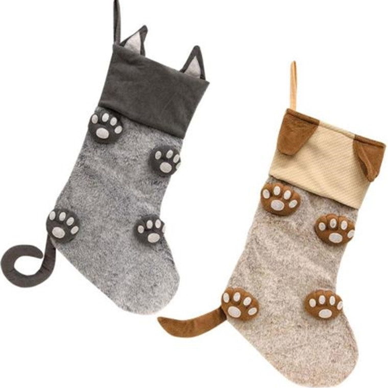 *Pet Paw Print Christmas Stocking 2 Asstd. (Pack Of 2) GADC4403 By CWI Gifts