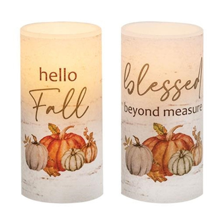 Blessed & Hello Fall Votive Led 2 Asstd. (Pack Of 2) GLFS252562A By CWI Gifts