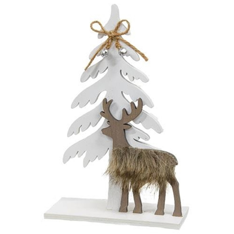 Winter Tree And Deer Cutout Wood Sitter GSUN4121 By CWI Gifts
