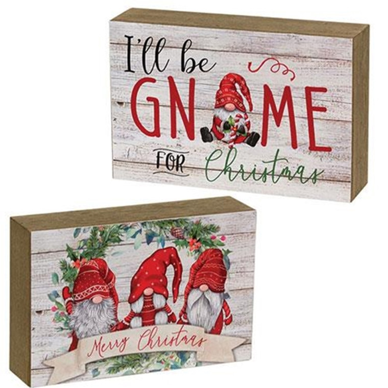 *Merry Christmas Gnome Wood Block 2 Asstd. (Pack Of 2) GSUN4193 By CWI Gifts
