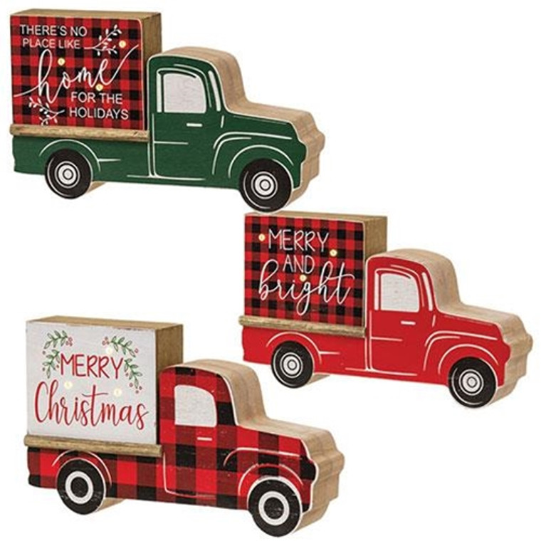 *Buffalo Check Christmas Truck With Led Lights 3 Asstd. (Pack Of 3) GSUN4330 By CWI Gifts