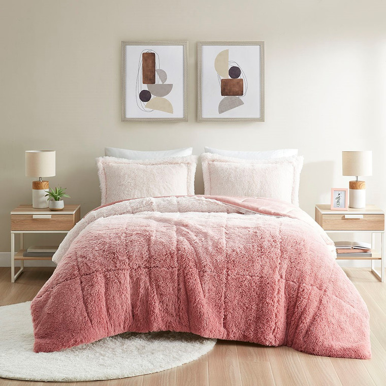 Brielle Ombre Shaggy Long Fur Comforter Mini Set - Full/Queen ID10-2144 By Olliix