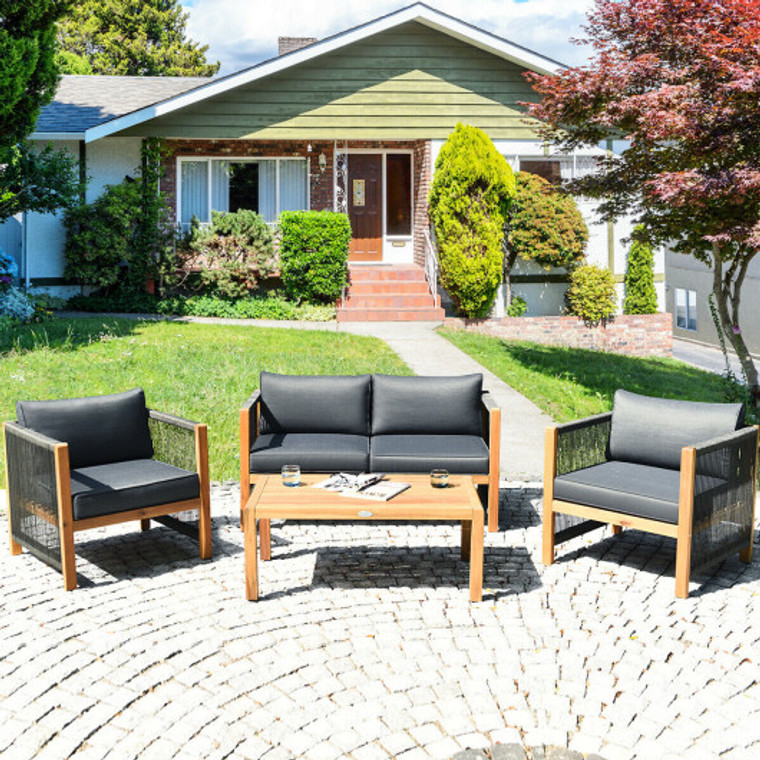 4-Piece Acacia Wood Outdoor Patio Furniture Set HW63868GRC+
