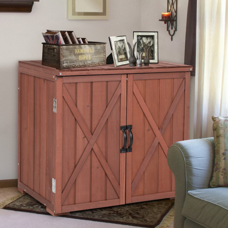 2.5 X 2 Ft Outdoor Wooden Storage Cabinet With Double Doors -Brown GT3744CF