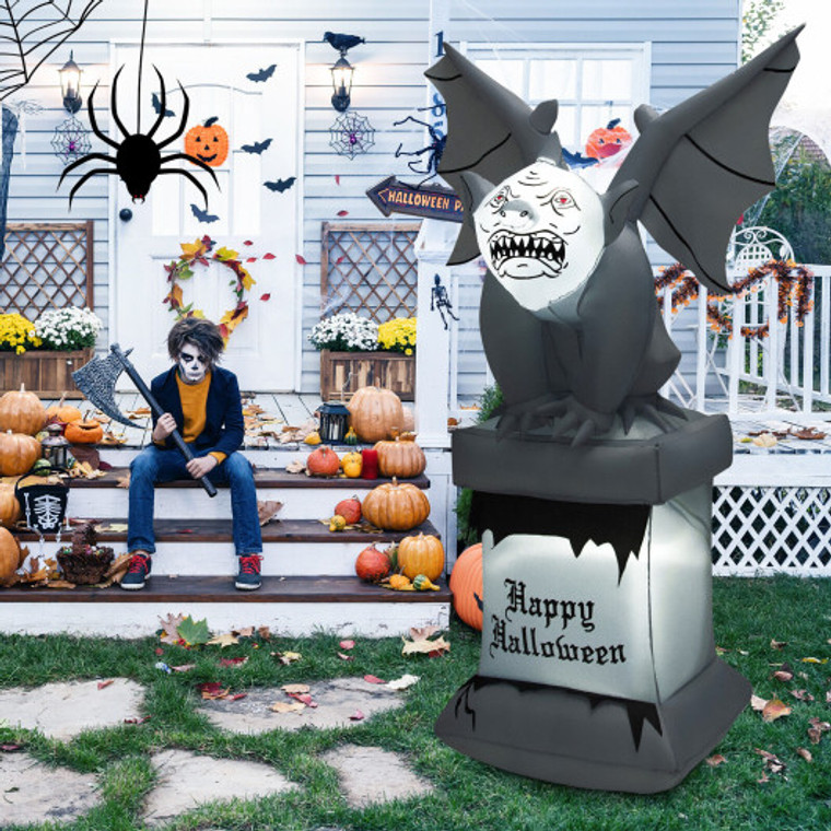 8.2 Feet Halloween Inflatable Gravestone With Gargoyle Yard Decoration And Led Lights TX10012US