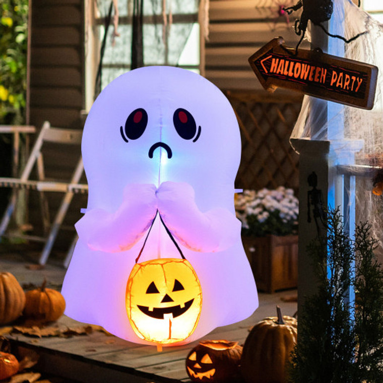 4 Feet Halloween Inflatable Ghost Holding Pumpkin Decor With Led Lights CM23958US