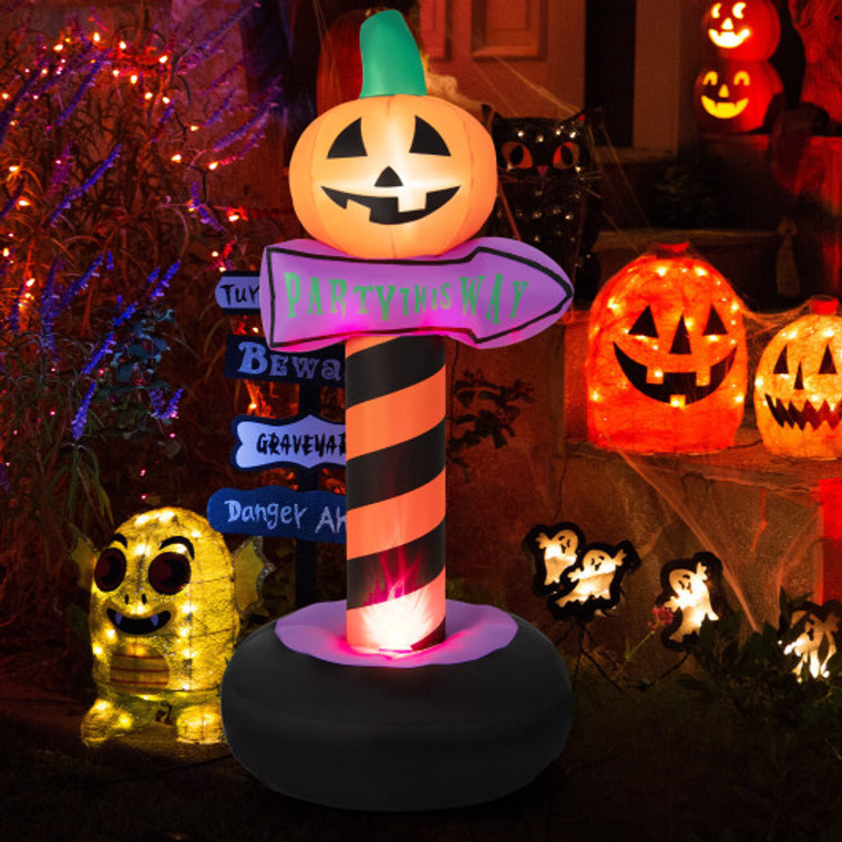 6 Feet Inflatable Halloween Pumpkin Road Sign Decoration With Led Light TX10004US