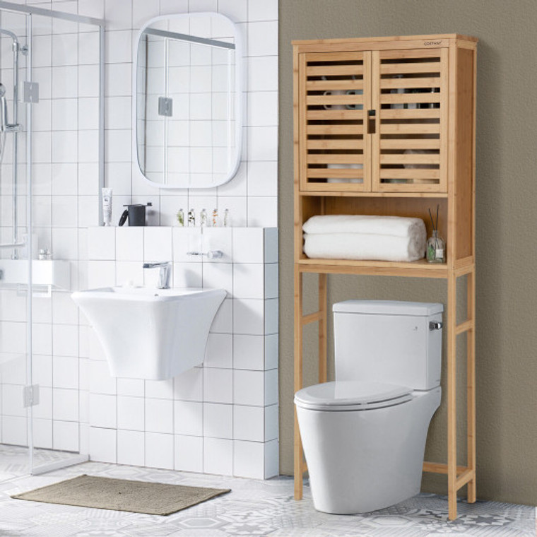 Bamboo Over The Toilet Storage Cabinet Bathroom With Adjustable Shelf-Natural BA7814NA