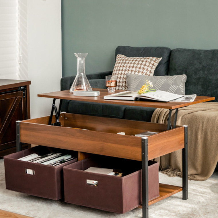 Lift Top Coffee Table Central Table With Drawers And Hidden Compartment For Living Room-Brown JV10136BN