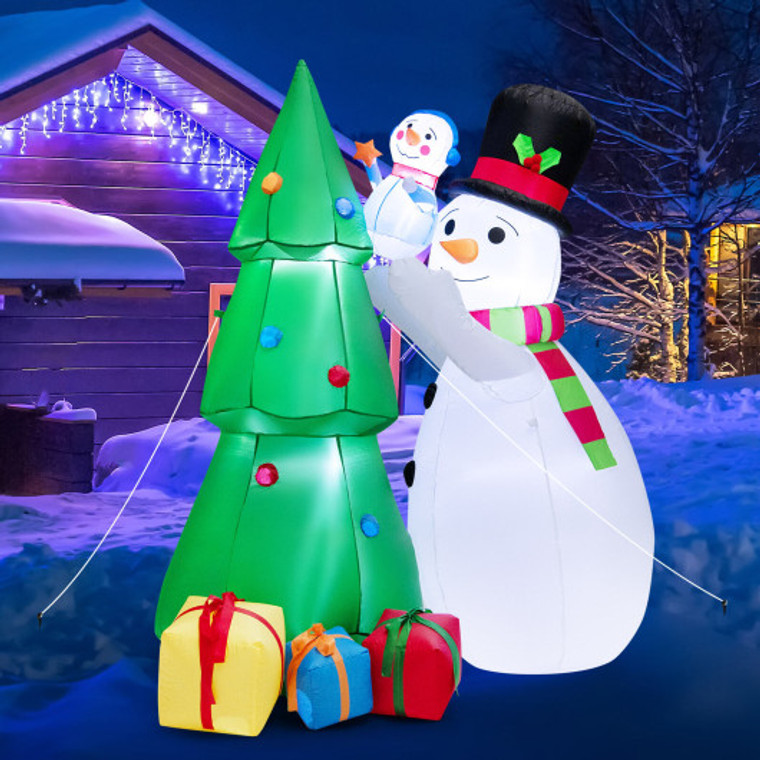 6 Feet Tall Inflatable Christmas Snowman And Tree Decoration Set With Led Lights CM23968US