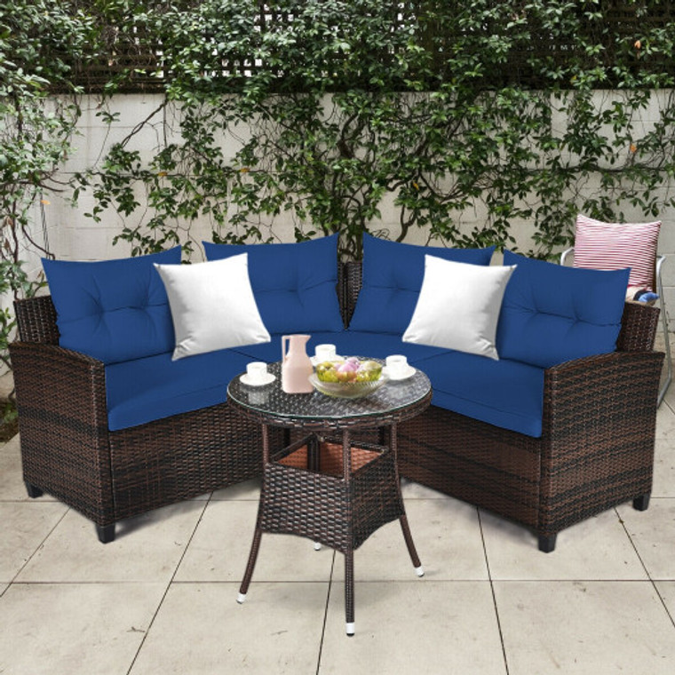 4 Pieces Outdoor Cushioned Rattan Furniture Set-Navy HW68655NYA+