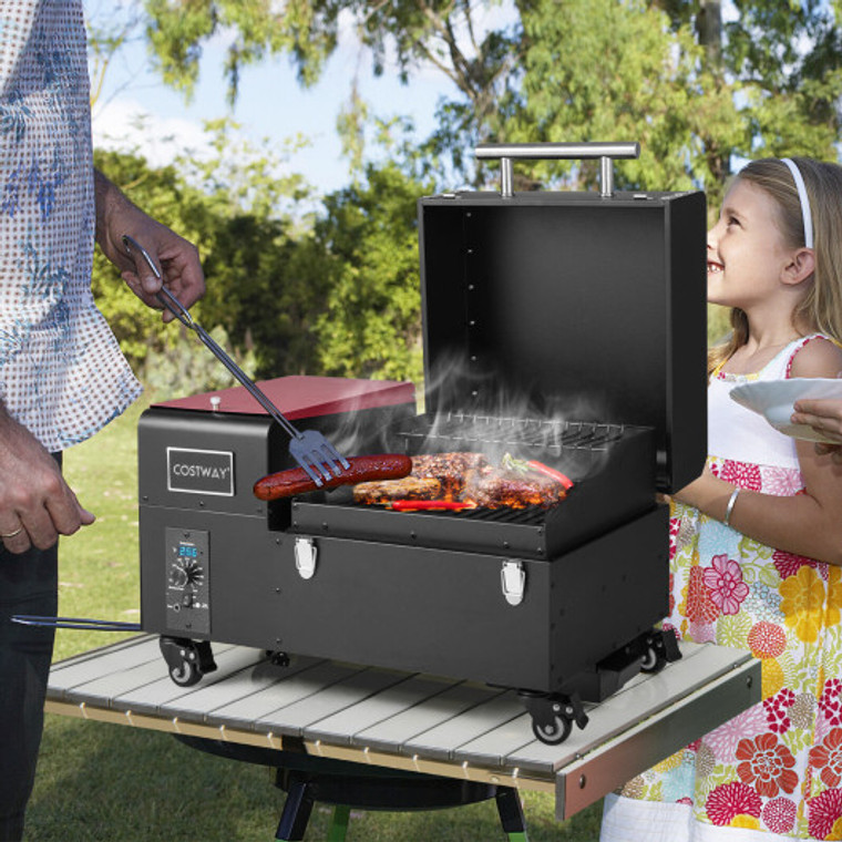 Movable Pellet Grill And Smoker With Temperature Probe-Black FP10098US-RE