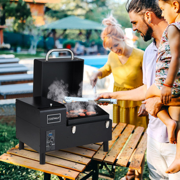 Portable Pellet Grill And Smoker Tabletop With Temperature Probe-Black FP10101US-DK