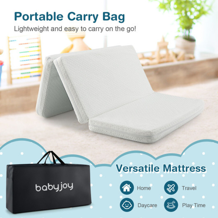 38 X 26 Inch Tri-Fold Pack And Play Mattress Topper Mattress Pad With Carrying Bag-White BT10003WH