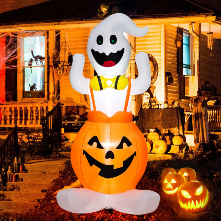 5 Feet Inflatable Halloween Pumpkin Ghost Blow-Up Yard Decoration With Led Lights CM24011US