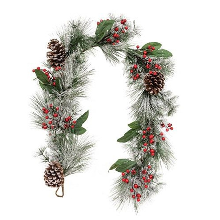 Snowy Long Needle Pine & Berry Garland F18249 By CWI Gifts