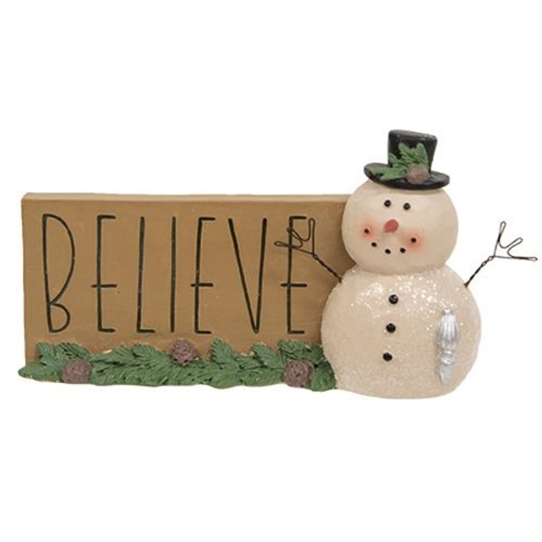 *Believe Winter Greenery Resin Snowman Plaque G13426 By CWI Gifts