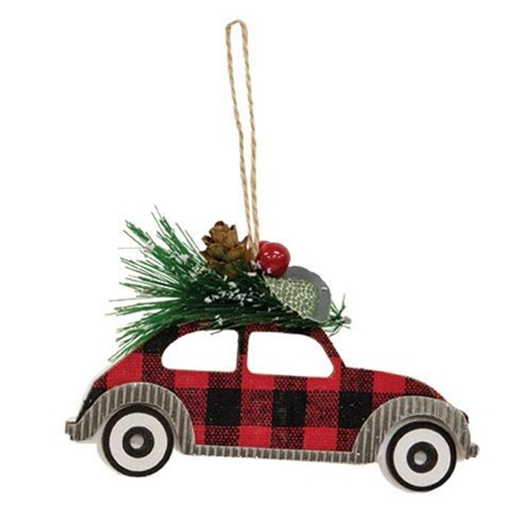 *Buffalo Check Christmas Car & Pine Ornament G94557031 By CWI Gifts