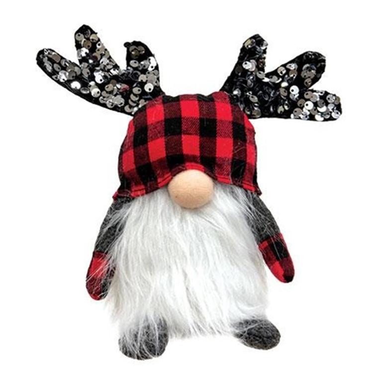 *Red & Black Buffalo Check Sequin Mini Reindeer Gnome GZOE4287 By CWI Gifts