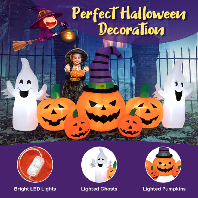 9 Feet Long Halloween Inflatable Pumpkins With 2 Ghosts CM24086US