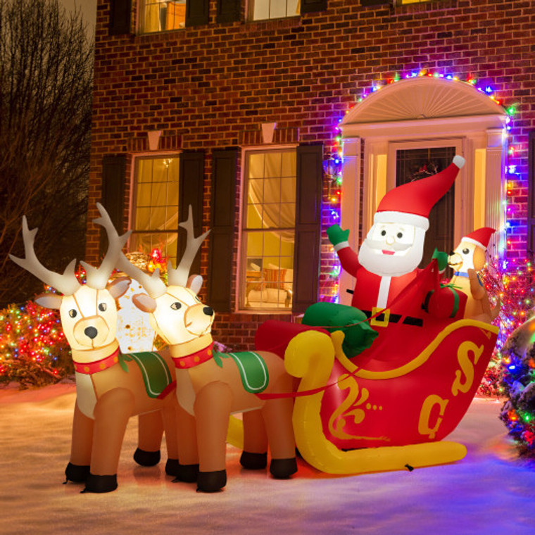 7.2 Feet Long Christmas Inflatable Santa On Sleigh With Led Lights Dog And Gifts Yard CM24103US