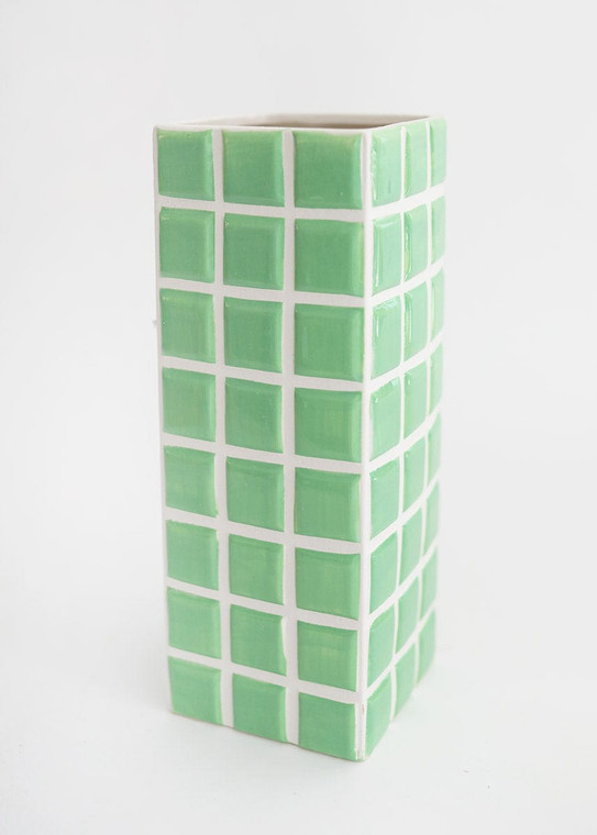 Mint Green Dolomite Ceramic Tile Vase - 11" KLV-3530-02 By Afloral