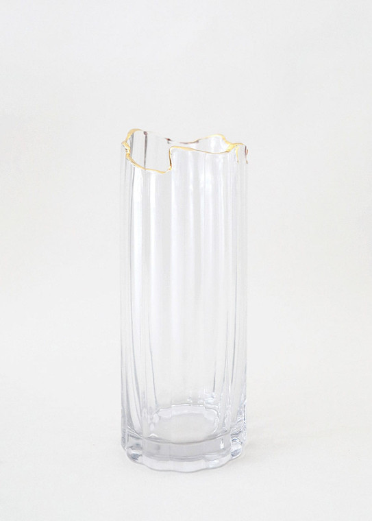 Afloral Clear Glass Vase With Gold Rim - 8" ALI-LS-LV4 By Afloral