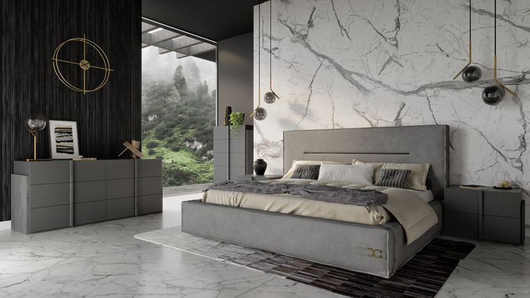 VIG Furniture VGCCHOLLYWOOD-EK Coronelli Collezioni Hollywood - Eastern King Italian Contemporary Grey Leather Bed