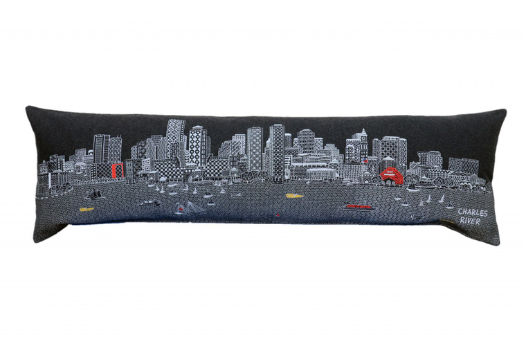 Homeroots 45" Black Boston Nighttime Skyline Lumbar Decorative Pillow 482440