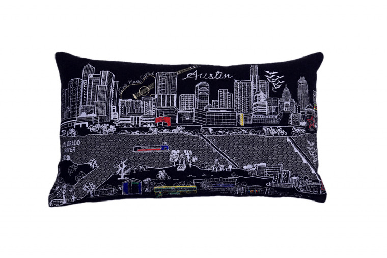 Homeroots 24" Black Atlanta Nighttime Skyline Lumbar Decorative Pillow 482476