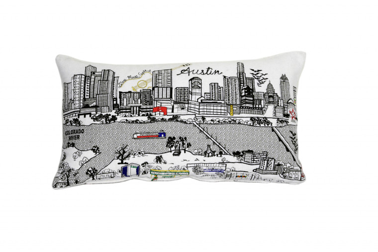 Homeroots 24" White Atlanta Daylight Skyline Lumbar Decorative Pillow 482477