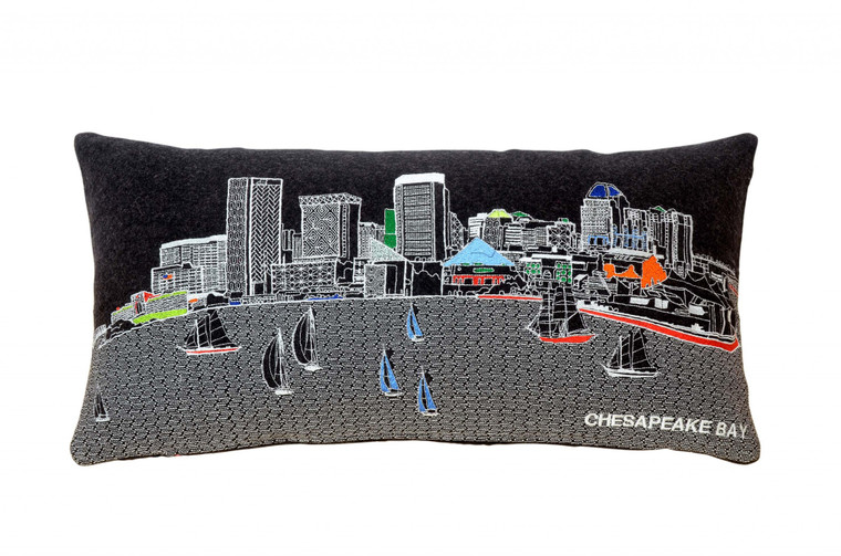 Homeroots 24" Black Austin Nighttime Skyline Lumbar Decorative Pillow 482478