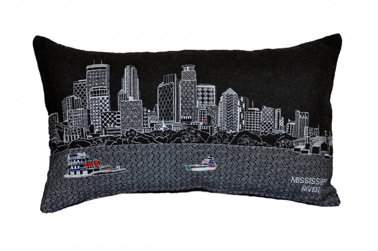 Homeroots 24" Black Minneapolis Nighttime Skyline Lumbar Decorative Pillow 482506