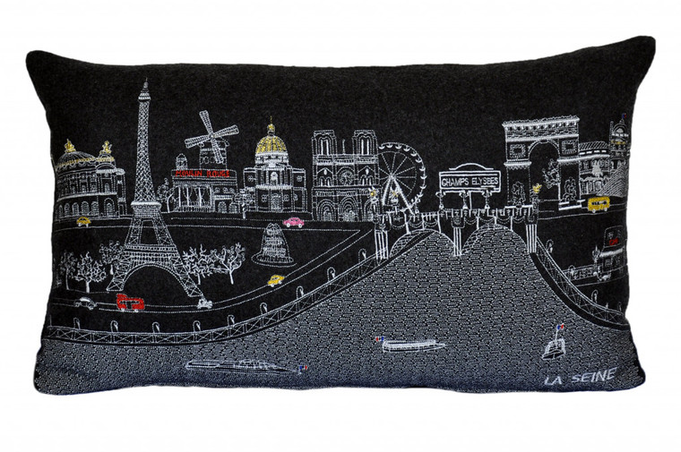 Homeroots 24" Black And White Paris Nighttime Skyline Standard Lumbar Decorative Pillow 482512