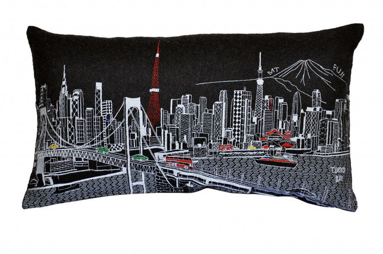 Homeroots 24" Black Tokyo Nighttime Skyline Lumbar Decorative Pillow 482524