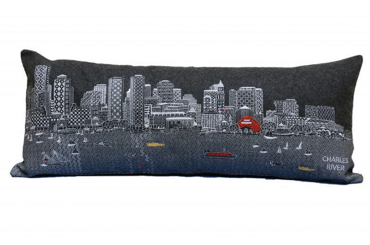 Homeroots 35" Black Boston Nighttime Skyline Lumbar Decorative Pillow 482541