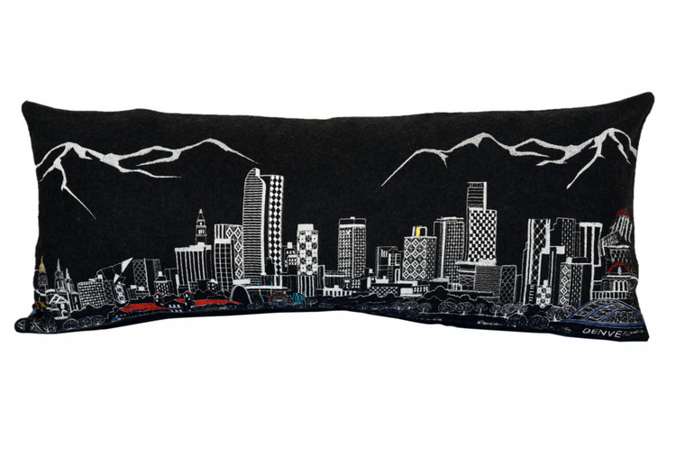 Homeroots 35" Black Denver Nighttime Skyline Lumbar Decorative Pillow 482553