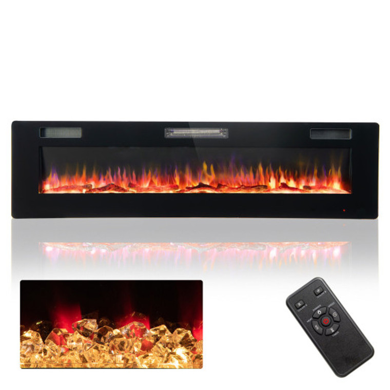 68 Inch Ultra-Thin Electric Fireplace Recessed Wall Mounted With Crystal Log Decoration FP10167