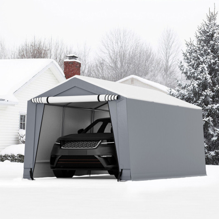 10 X 16 Feet Outdoor Portable Heavy Duty Carport Canopy Garage With Doors-Gray NP10685GR+