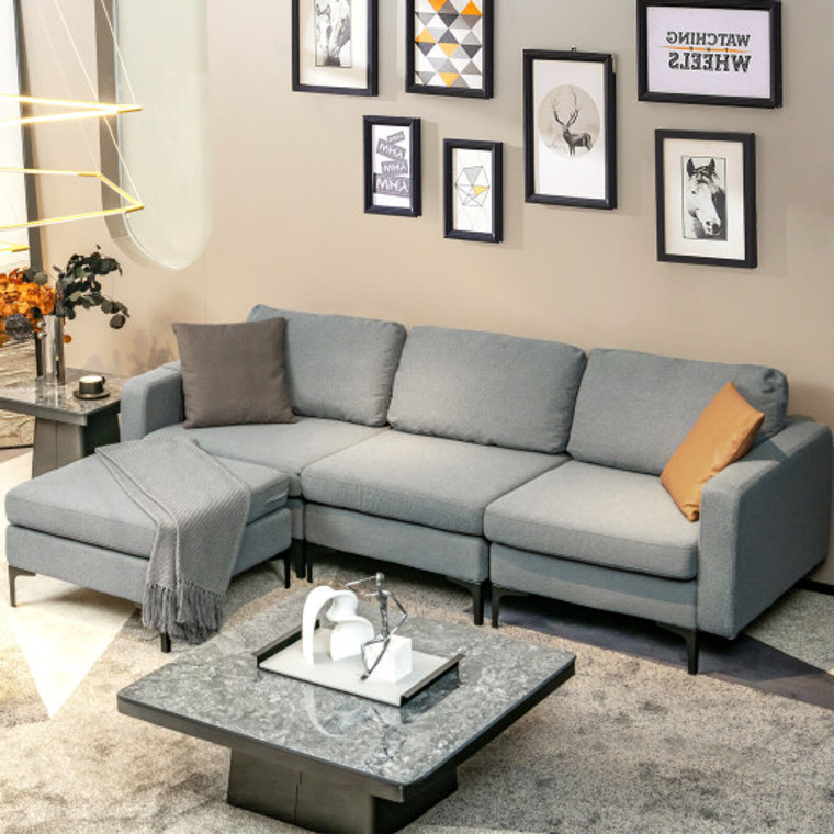 1/2/3/4-Seat Convertible Sectional Sofa With Reversible Ottoman-3-Seat L-Shaped HV10299HS-A+HV10299HS-B+HV10299US-HS-D
