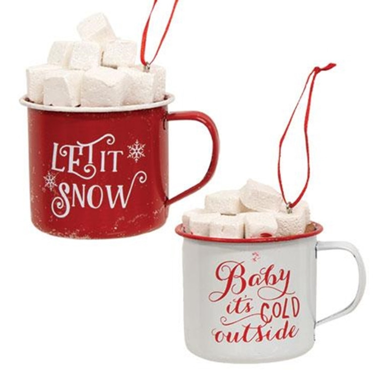 Enamel Hot Cocoa & Marshmallow Mug Ornament 2 Assorted (Pack Of 2) G2507430 By CWI Gifts