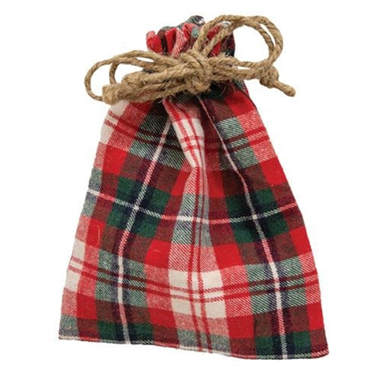 Christmas Plaid Fabric Drawstring Bag GSYAX2046 By CWI Gifts