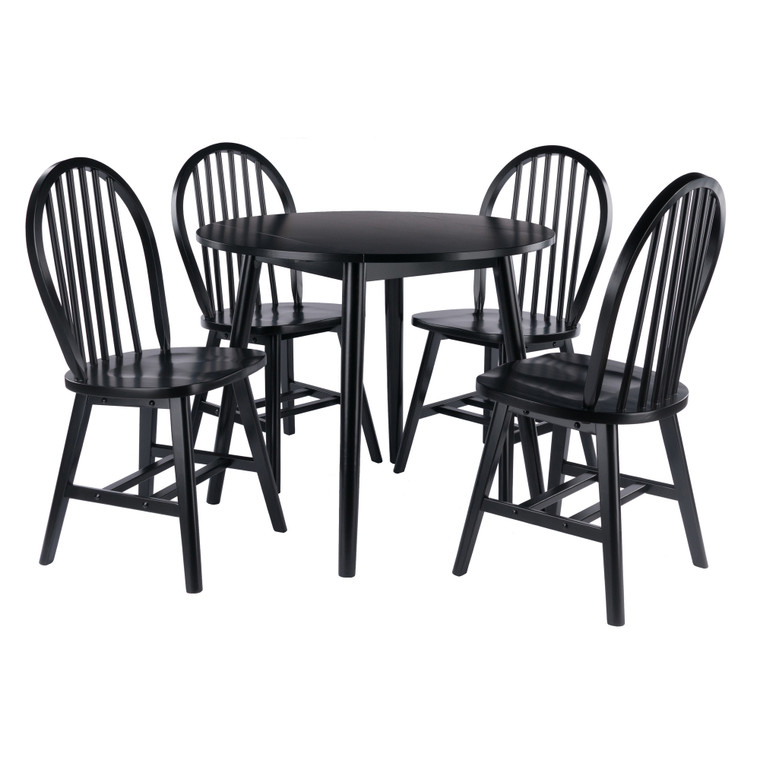 Winsome Moreno 5-Piece Drop Leaf Dining Table with Windsor Chairs, Black 20587