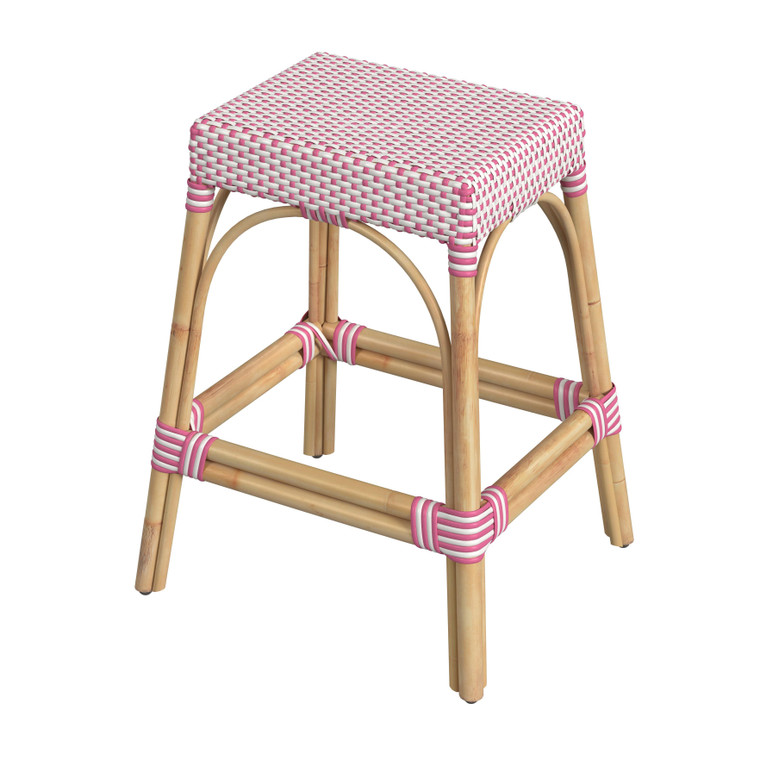 Butler Robias Rectangular Rattan 24.5" Counter Stool, White And Pink Dot 5513428 "Special"