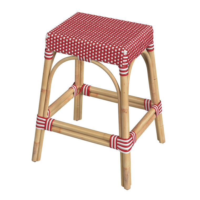 Butler Robias Rectangular Rattan 24.5" Counter Stool, Red And White Dot 5513430 "Special"