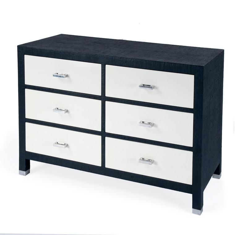 Butler Keros 6 Drawer Raffia Double Dresser, Navy And White 5609350 "Special"