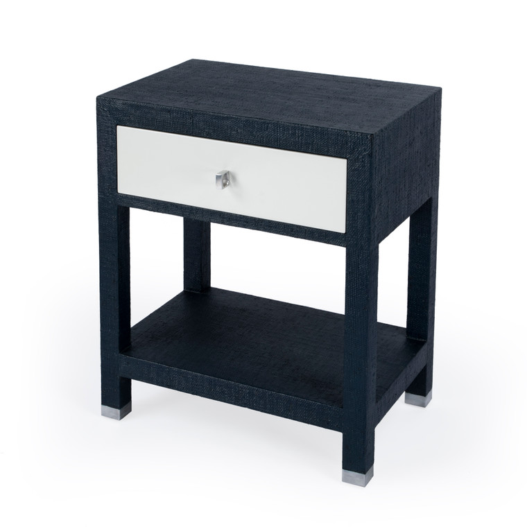 Butler Keros 1 Drawer Raffia Nighstand, Navy And White 5611350 "Special"